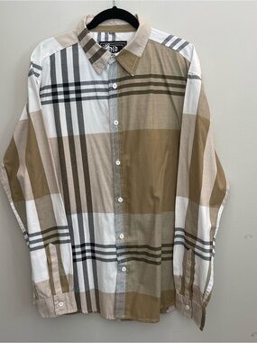 Old School Classic Plaid Button-Down Shirt - Beige/White/ Black. men’s 2XL